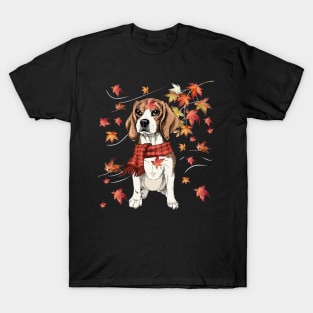 Maple Dog Leaf Fall Hello Autumn Funny Beagle Lover T-Shirt